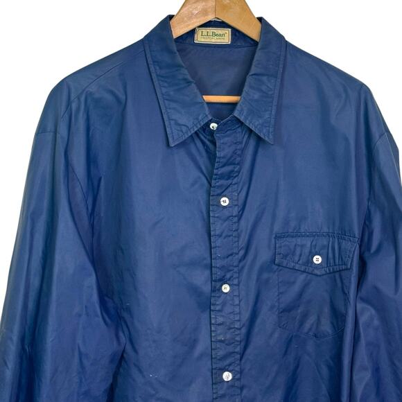 Vtg 1970's L.L. Bean Navy Blue Windbreaker Button Up Long Sleeve Shirt - Picture 2 of 8